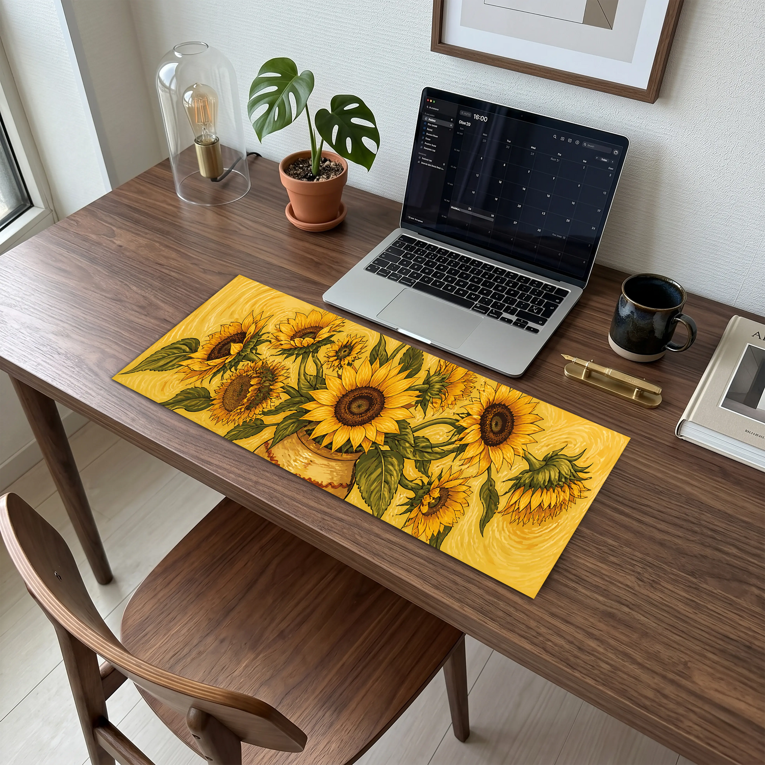 Van Gogh Tarzı Ayçiçeği Desenli Klavye Önü Dekor