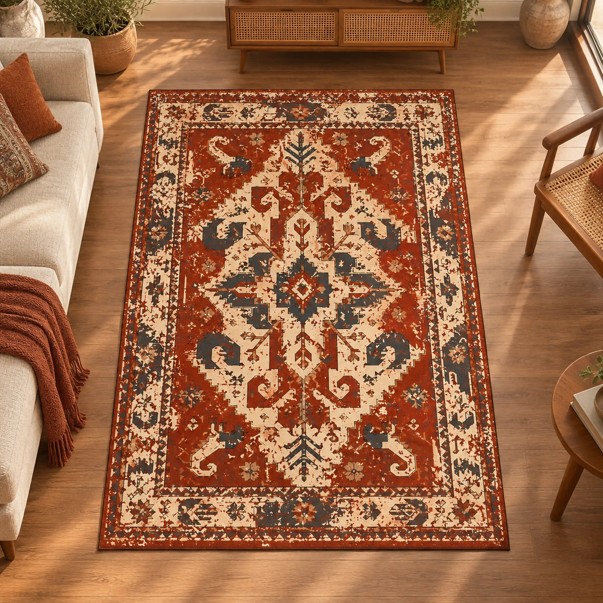vintage-eskitme-madalyonlu-etnik-hali-kiremit-otantik-modern-salon
