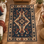 vintage-eskitme-madalyonlu-etnik-hali-lacivert-otantik-modern-salon