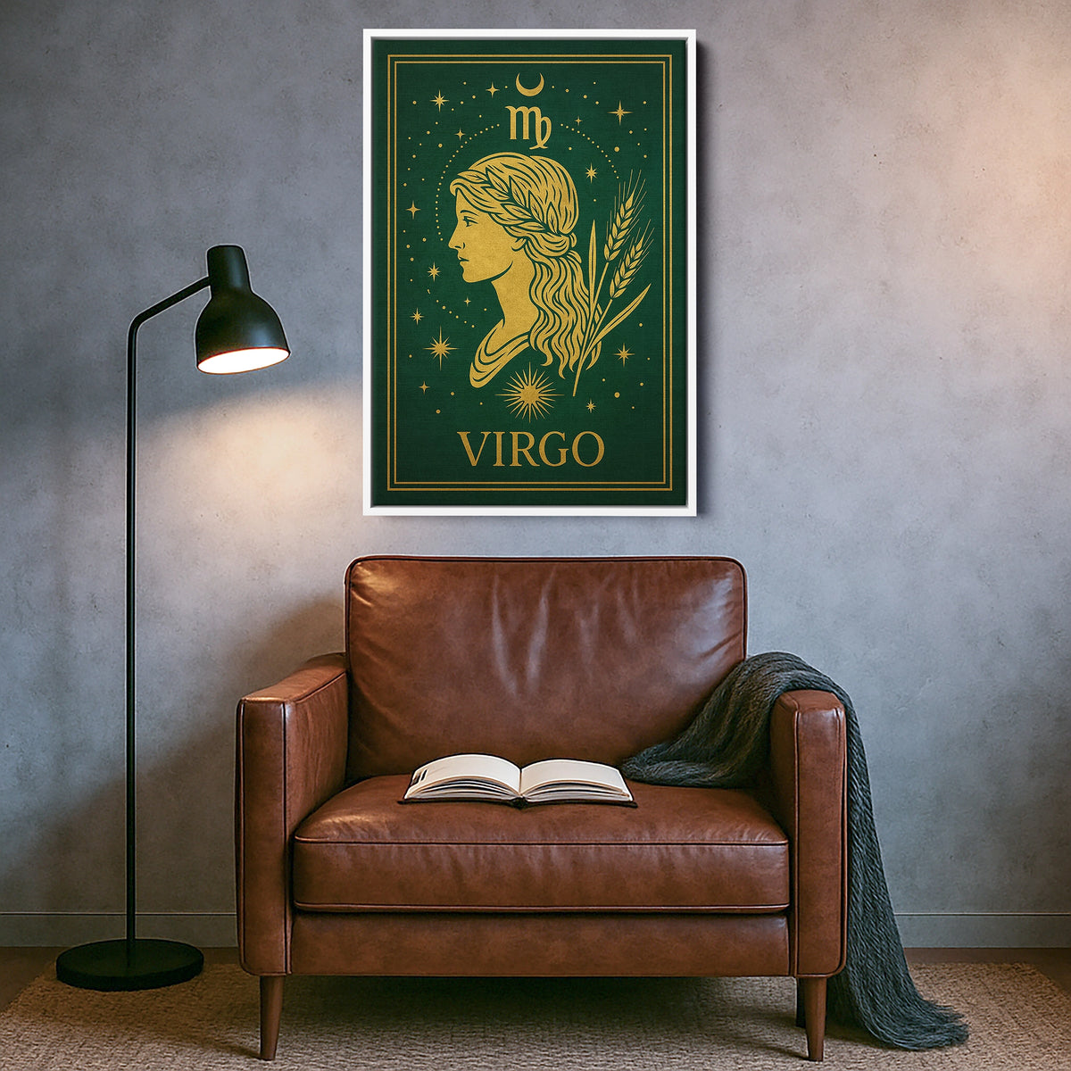 
Beyaz çerçeveli kanvas tablo olarak sunulan bu Virgo tasarımı, koyu arka plan ve altın detayları beyaz çerçeveyle dengeli ve ferah bir görünümle tamamlar. Minimal ve modern dekorasyon stilleriyle uyumludur. Yüksek kaliteli FabricUp baskı tekniğiyle net ve canlı sonuç verir.