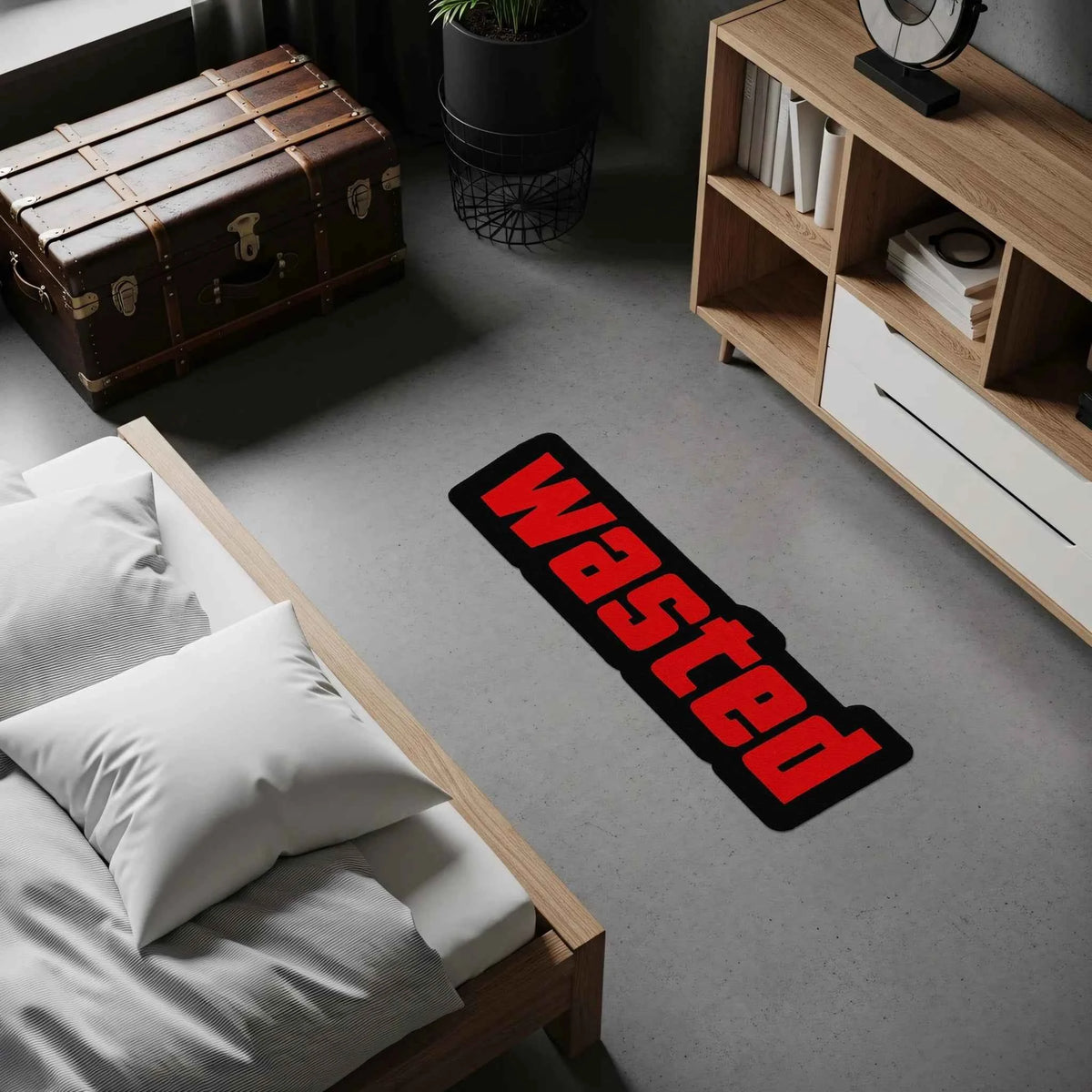 "Wasted" Yazılı Gamer Halısı ve Retro Oyun Temalı Dekoratif Paspas