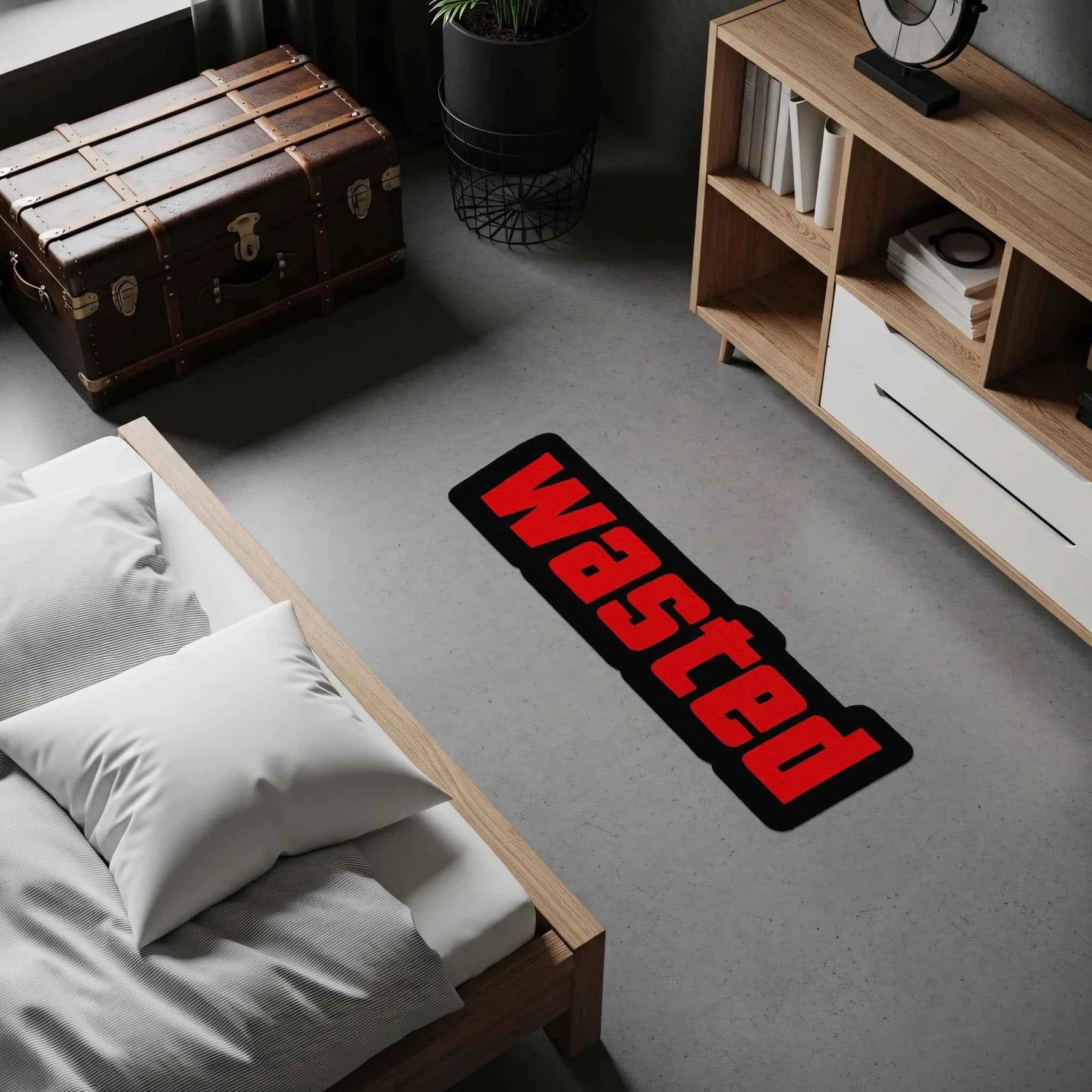 "Wasted" Yazılı Gamer Halısı ve Retro Oyun Temalı Dekoratif Paspas