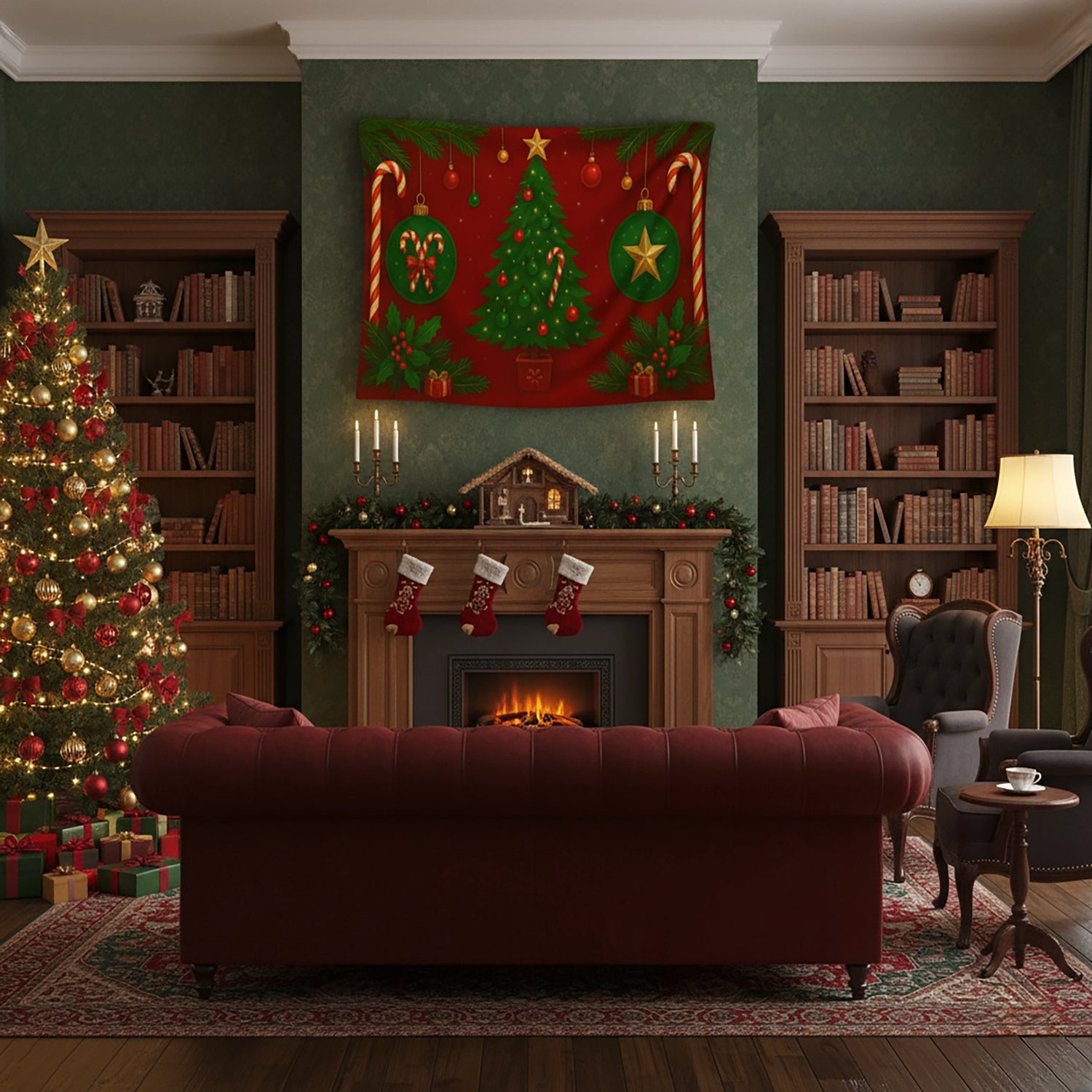 Yılbaşı Duvar Halısı - Baston Şeker Temalı Tasarım ile Noel Dekorasyonu