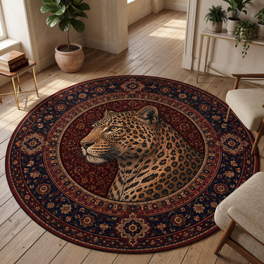 yuvarlak-leopar-madalyon-hali-yan-profil-bordo-lacivert-cicek-bordurlu-asil-desenli