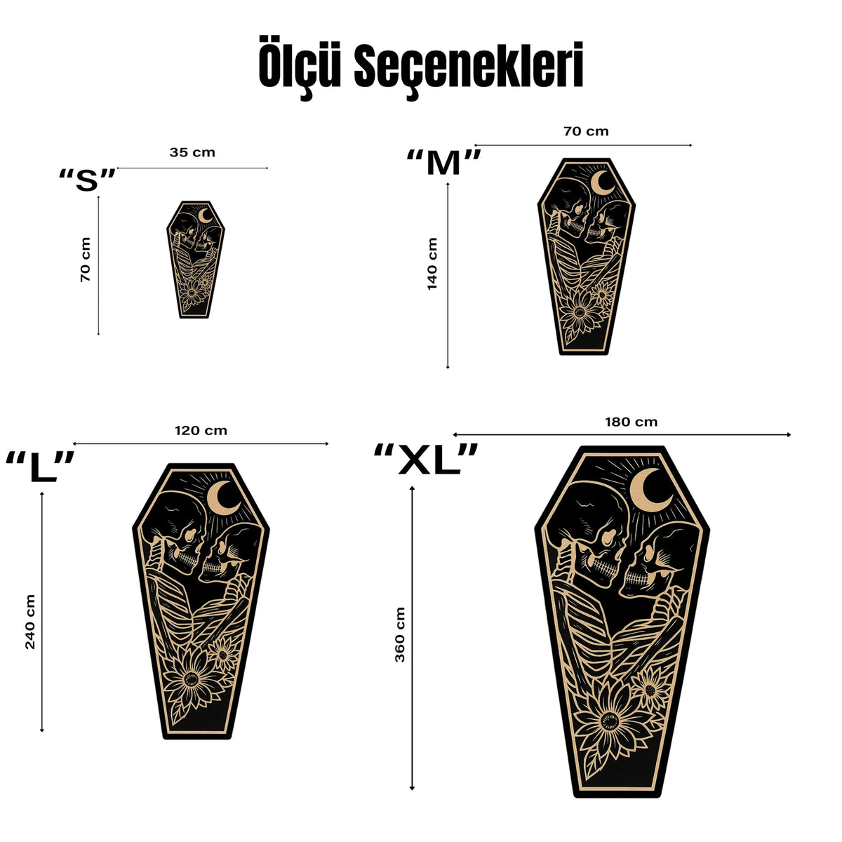 Kafatası ve iskelet figürlerinin sarmaşık ve ay sembolleriyle birleştiği bu sanatsal halı, dark gothic stil, spiritüel semboller, ölüm teması, romantik gotik estetik ve modern illüstrasyon anlayışını yansıtan özgün bir tasarımdır.
