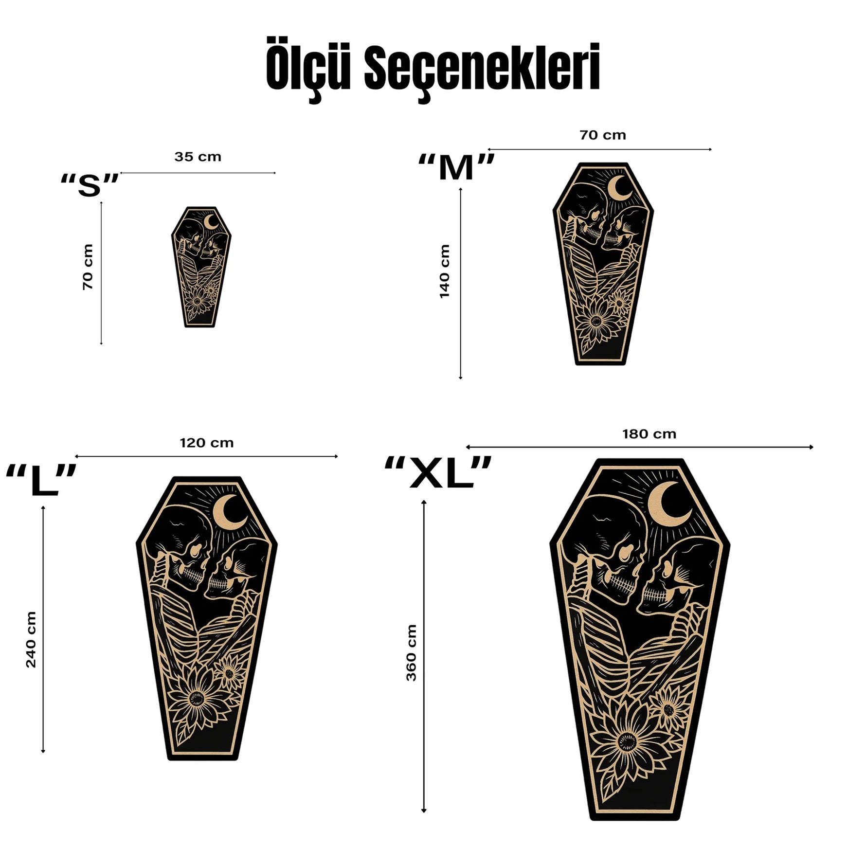 Kafatası ve iskelet figürlerinin sarmaşık ve ay sembolleriyle birleştiği bu sanatsal halı, dark gothic stil, spiritüel semboller, ölüm teması, romantik gotik estetik ve modern illüstrasyon anlayışını yansıtan özgün bir tasarımdır.
