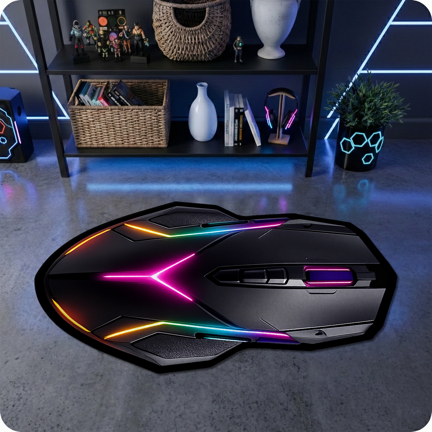 RGB Gaming Mouse Şekilli Neon Işıklı Futuristik Oyun Halısı