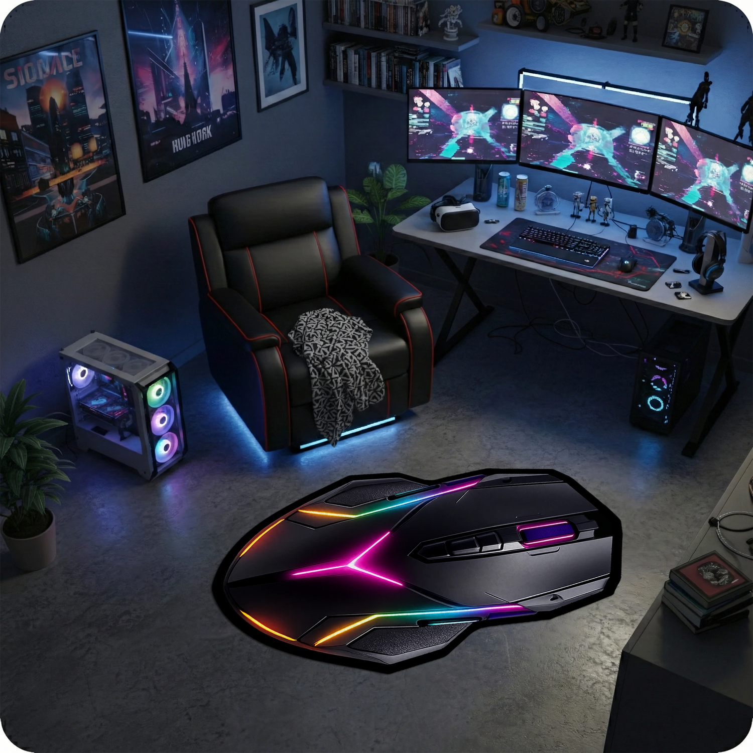 RGB Gaming Mouse Şekilli Neon Işıklı Futuristik Oyun Halısı