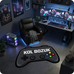 Gamepad şeklinde özel kesim, siyah ve gri tonlarda oyuncu halısı. Üzerinde büyük beyaz harflerle "KOL BOZUK" yazısı ve renkli buton figürleri bulunan, oyun odası konseptine uygun, kaymaz tabanlı ve dijital baskılı tematik halı.