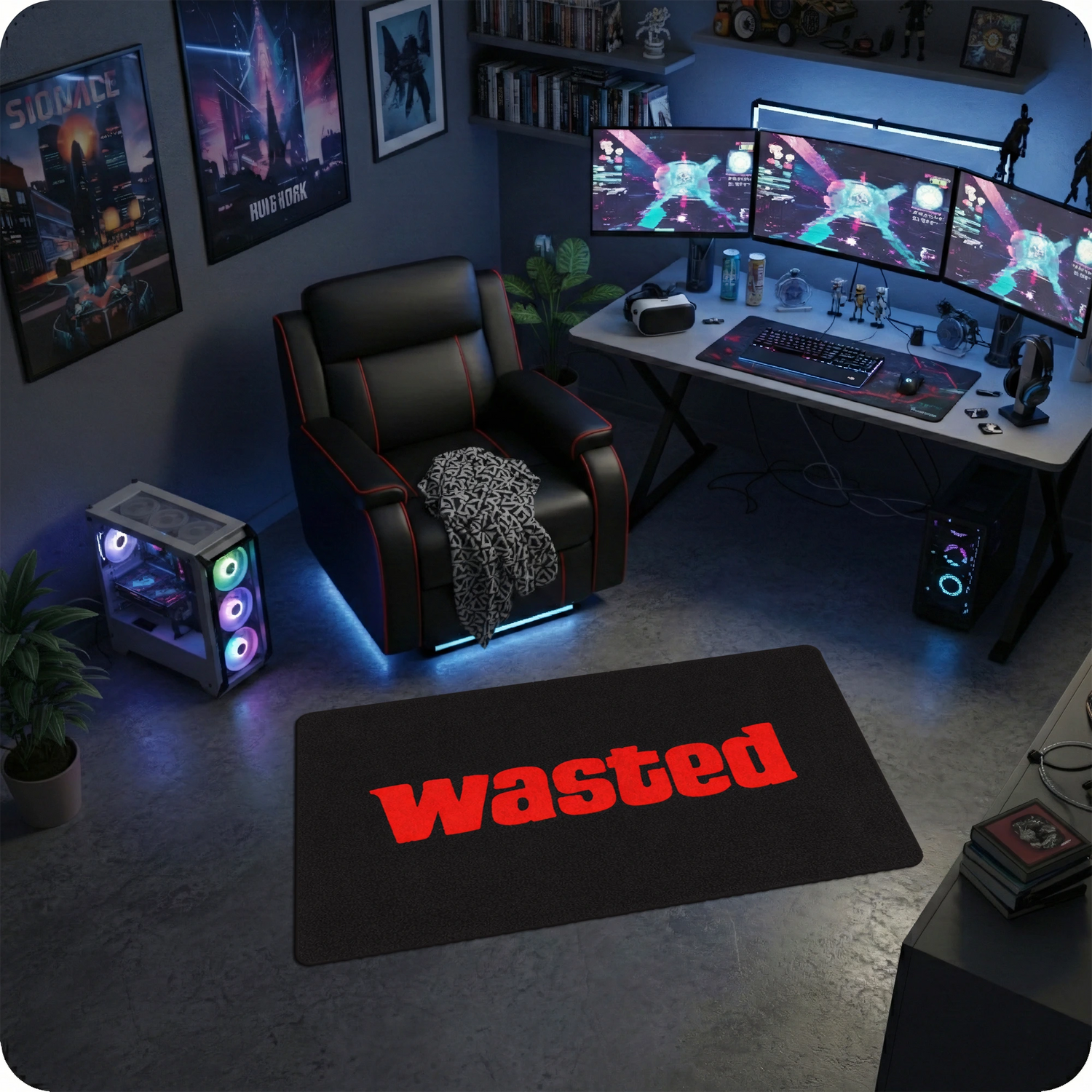 Wasted Yazılı Siyah Minimal Gamer Temalı Modern Halı