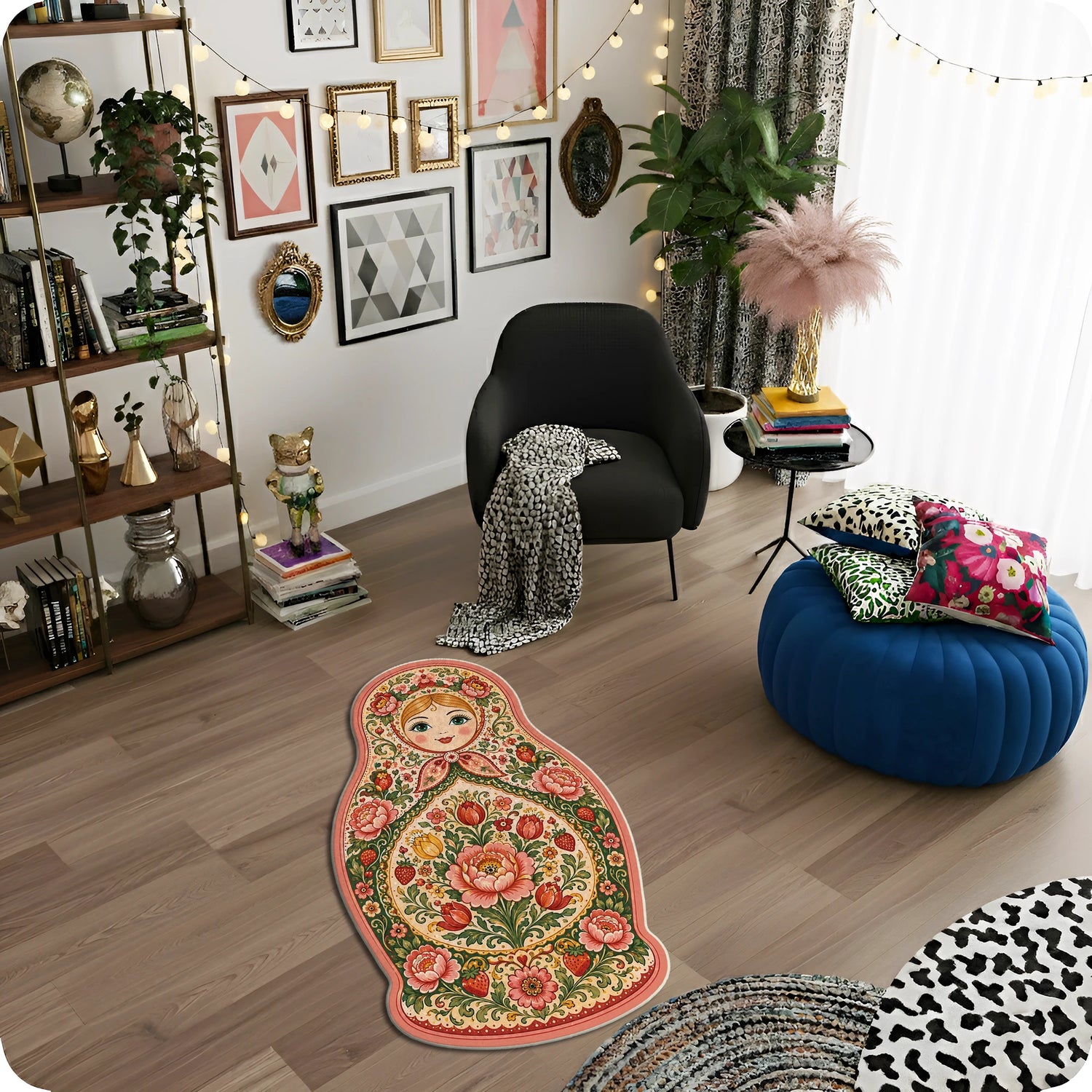 Pastel Matruşka Şekilli Halı Vintage Yumuşak Tonlar