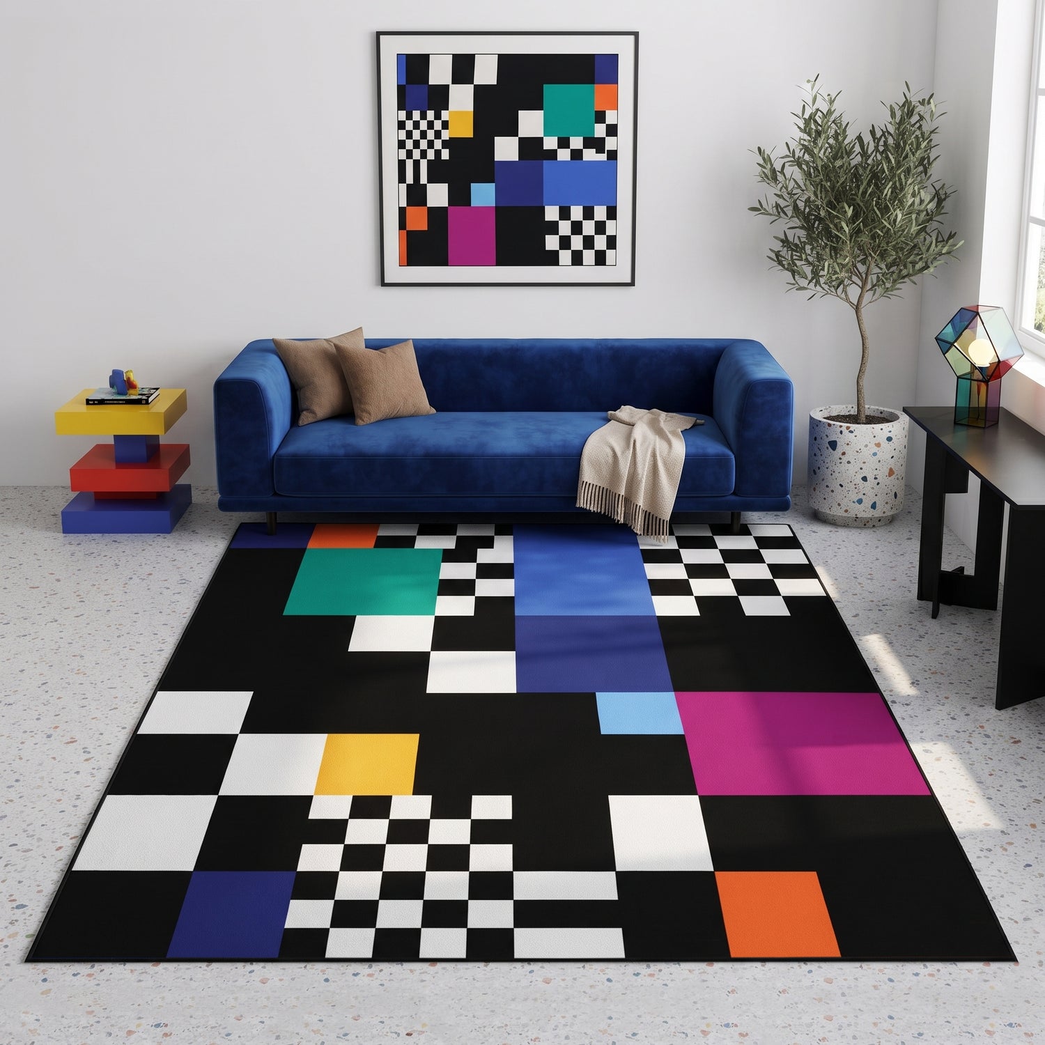 Pixel Art Desenli Renkli Kareli Geometrik Modern Halı