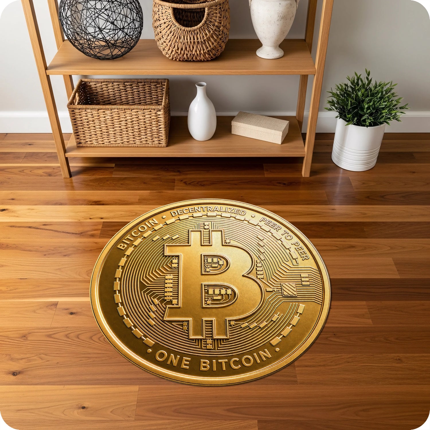 Bitcoin Kripto Para Desenli Yatırım Temalı Yuvarlak Halı