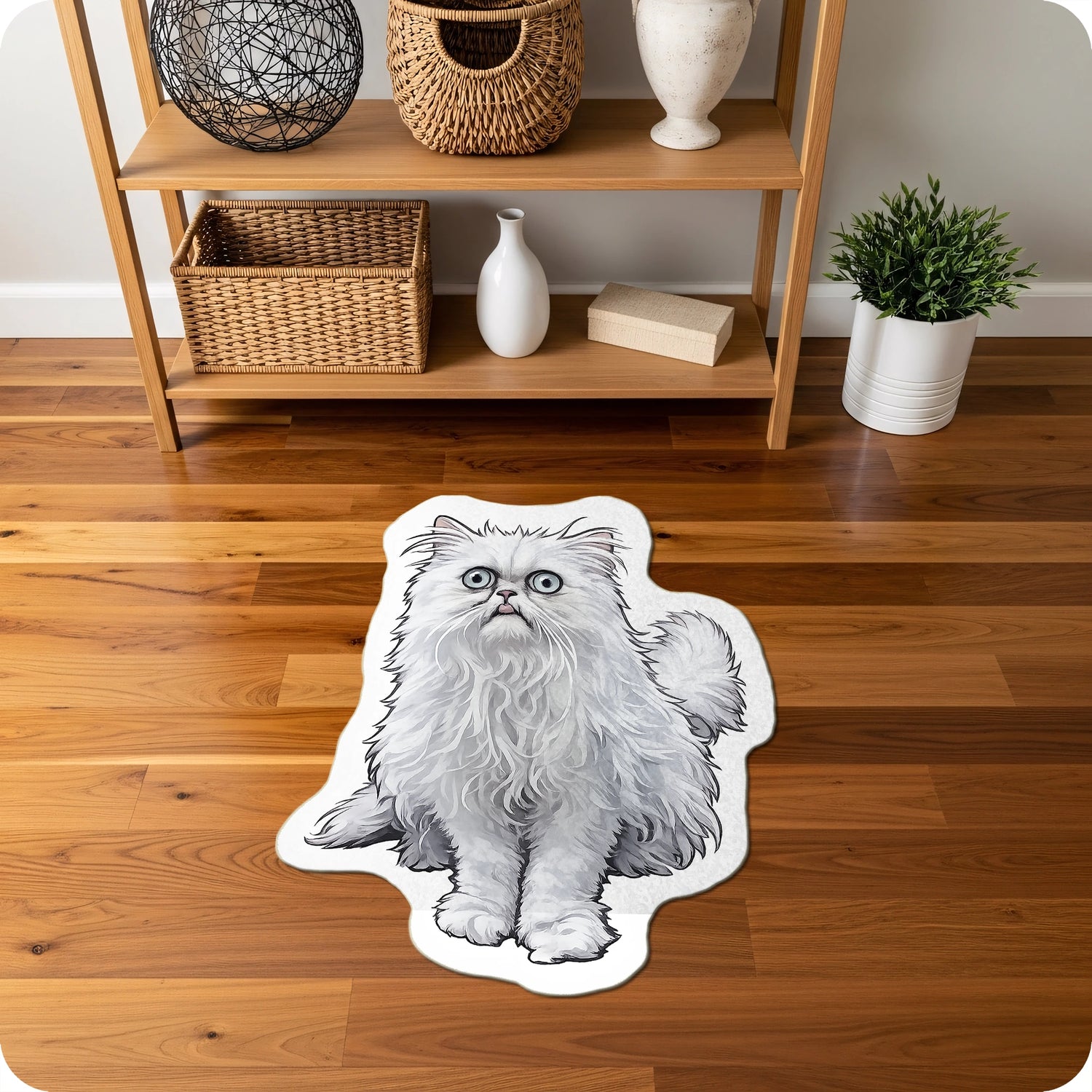 Tuhaf Görünümlü Kedi Desenli Eğlenceli Dekoratif Halı