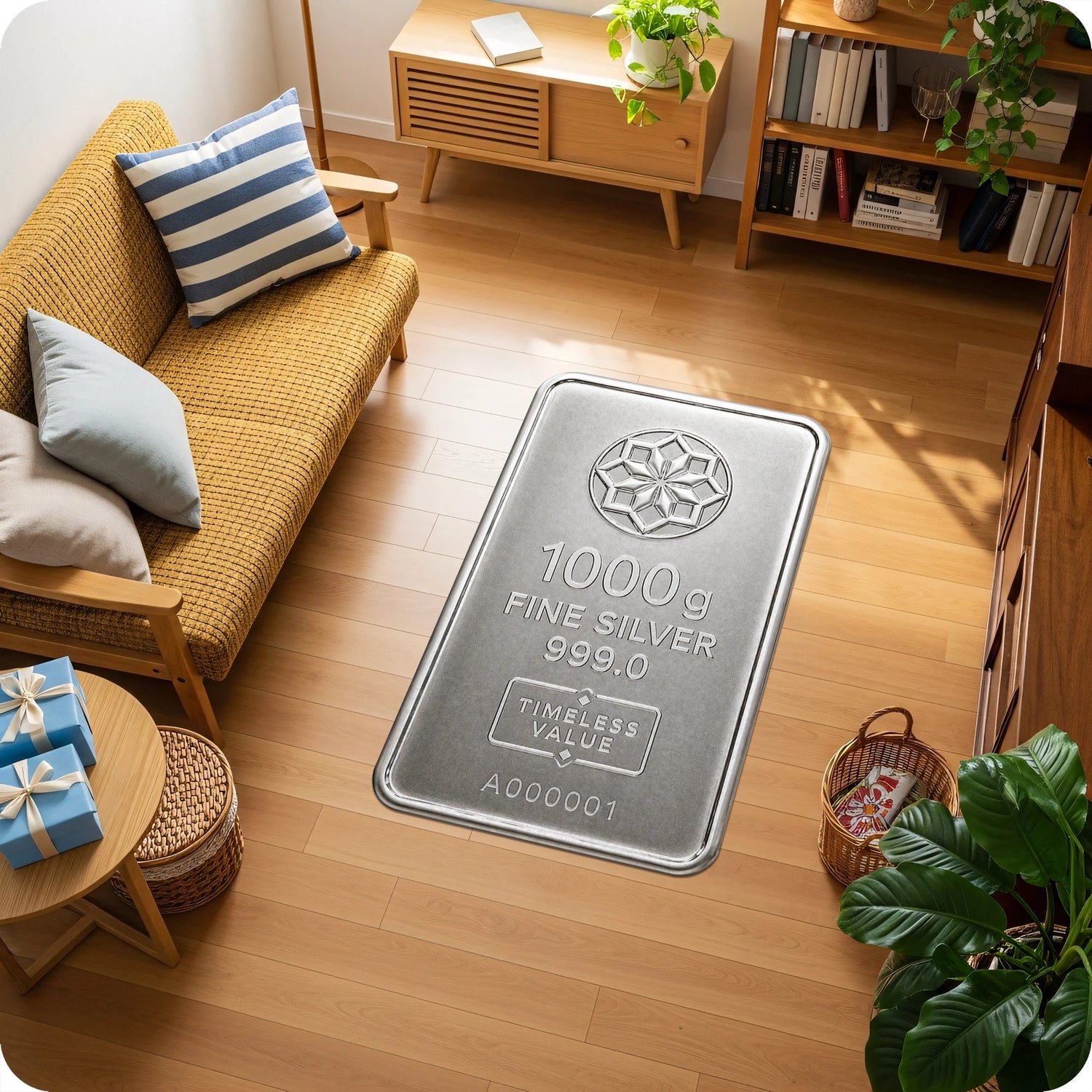 1000 Gram Külçe Gümüş Desenli Yatırım Temalı Dekor Halı