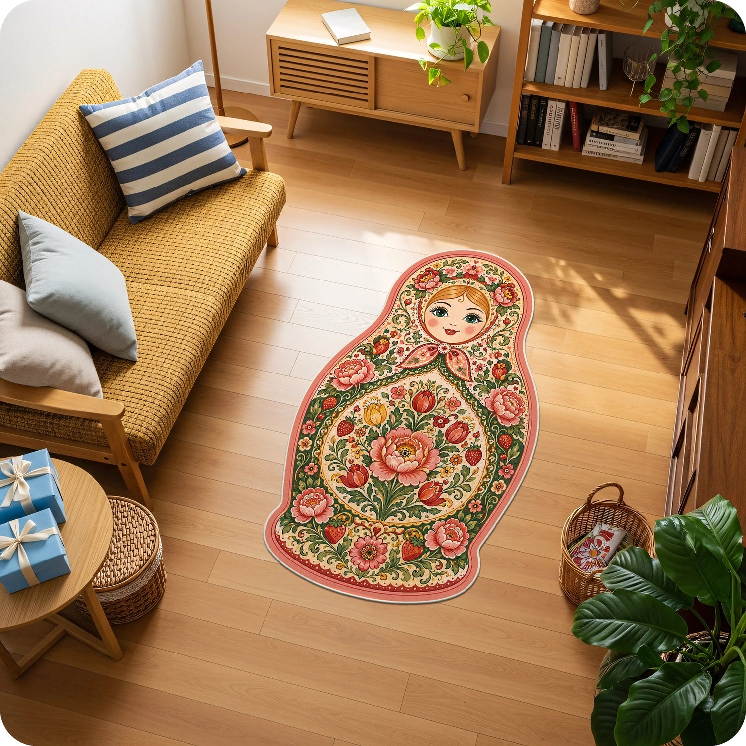 Pastel Matruşka Şekilli Halı Vintage Yumuşak Tonlar