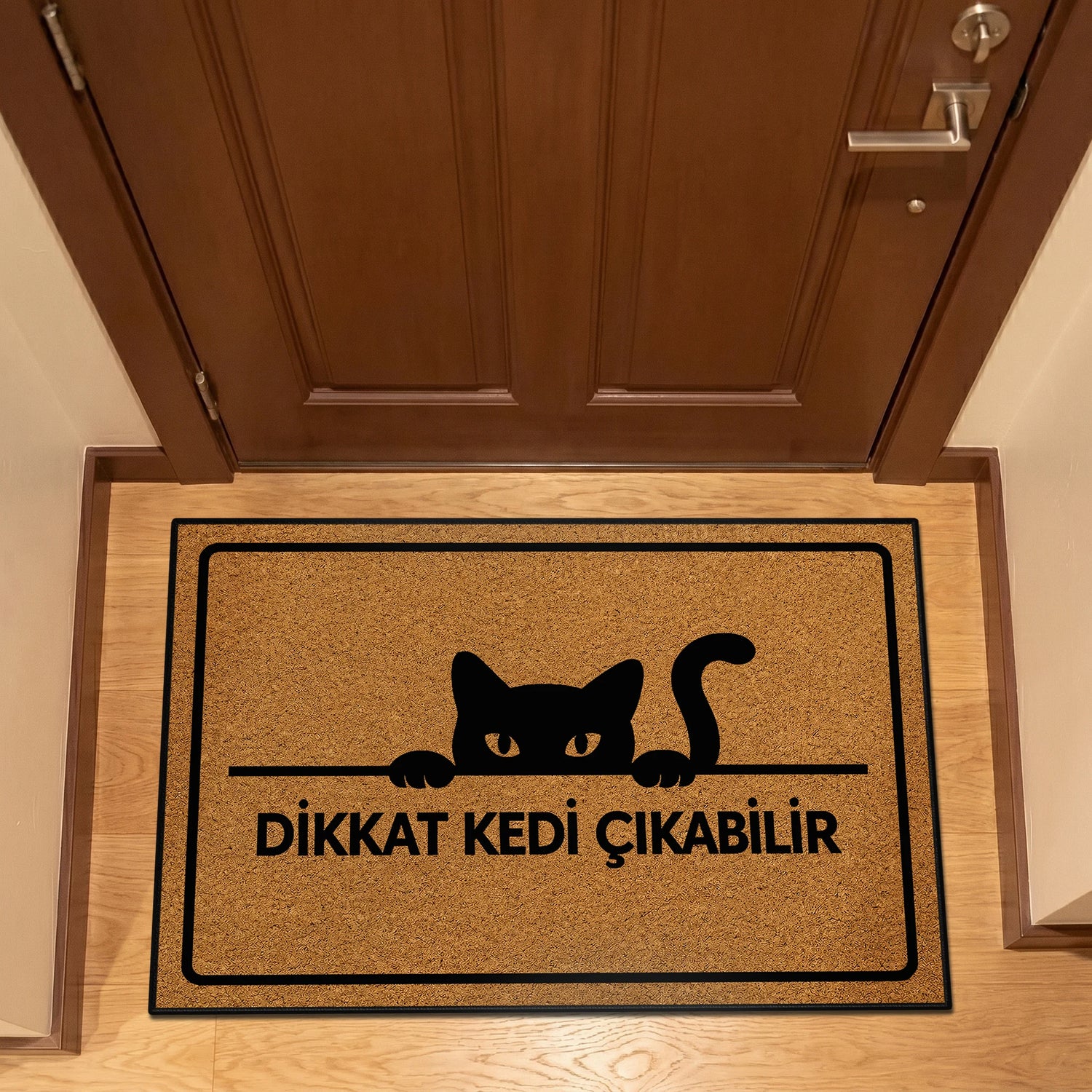 Dikkat Kedi Çıkabilir Tasarımlı Kapı Önü Halı
