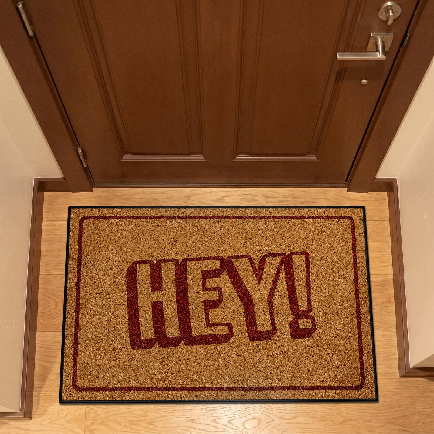 Hey! Yazılı Modern & Minimal Kapı Önü Halı - Kırmızı Renk
