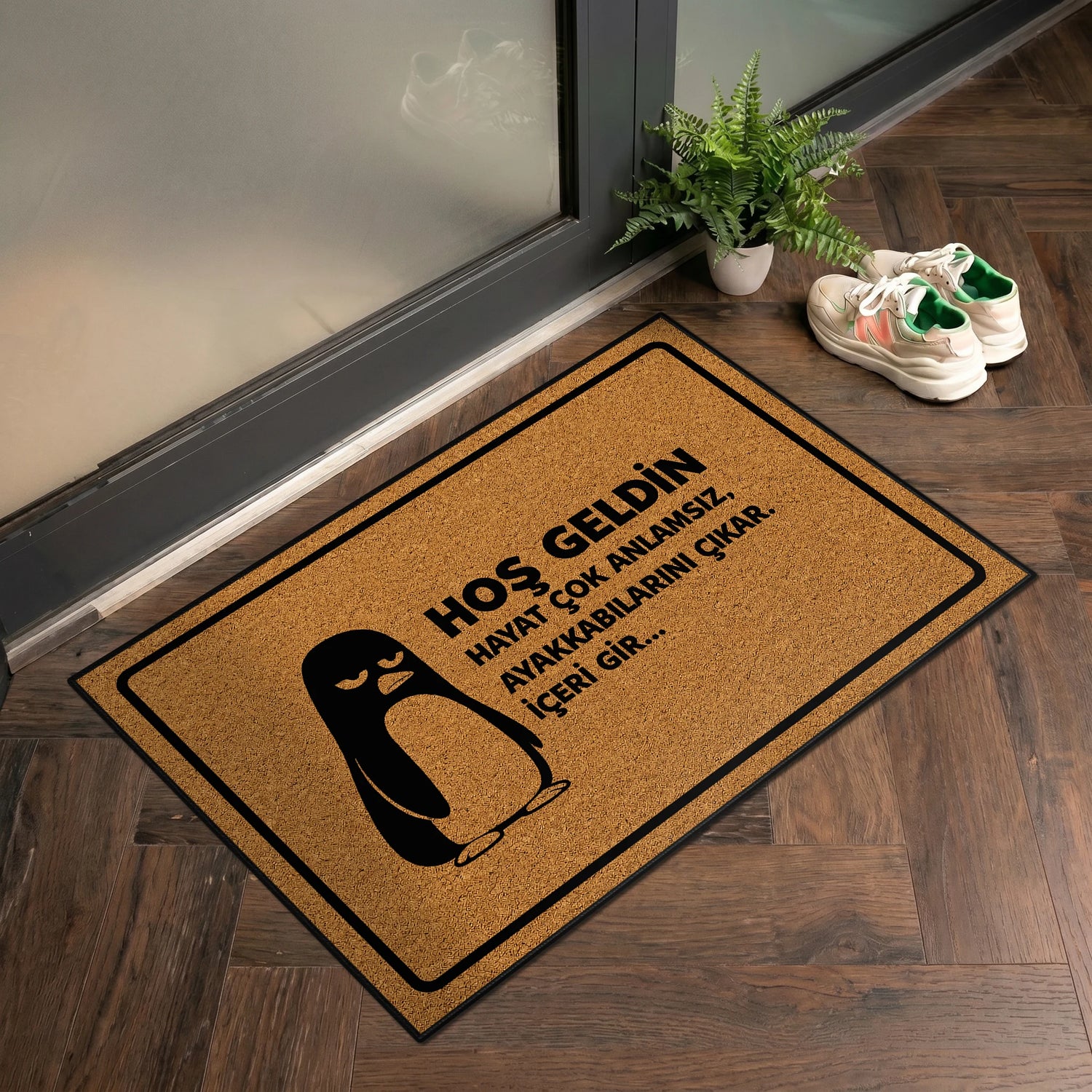 Mizahi Karşılama Temalı Penguenli Kapı Önü Halı