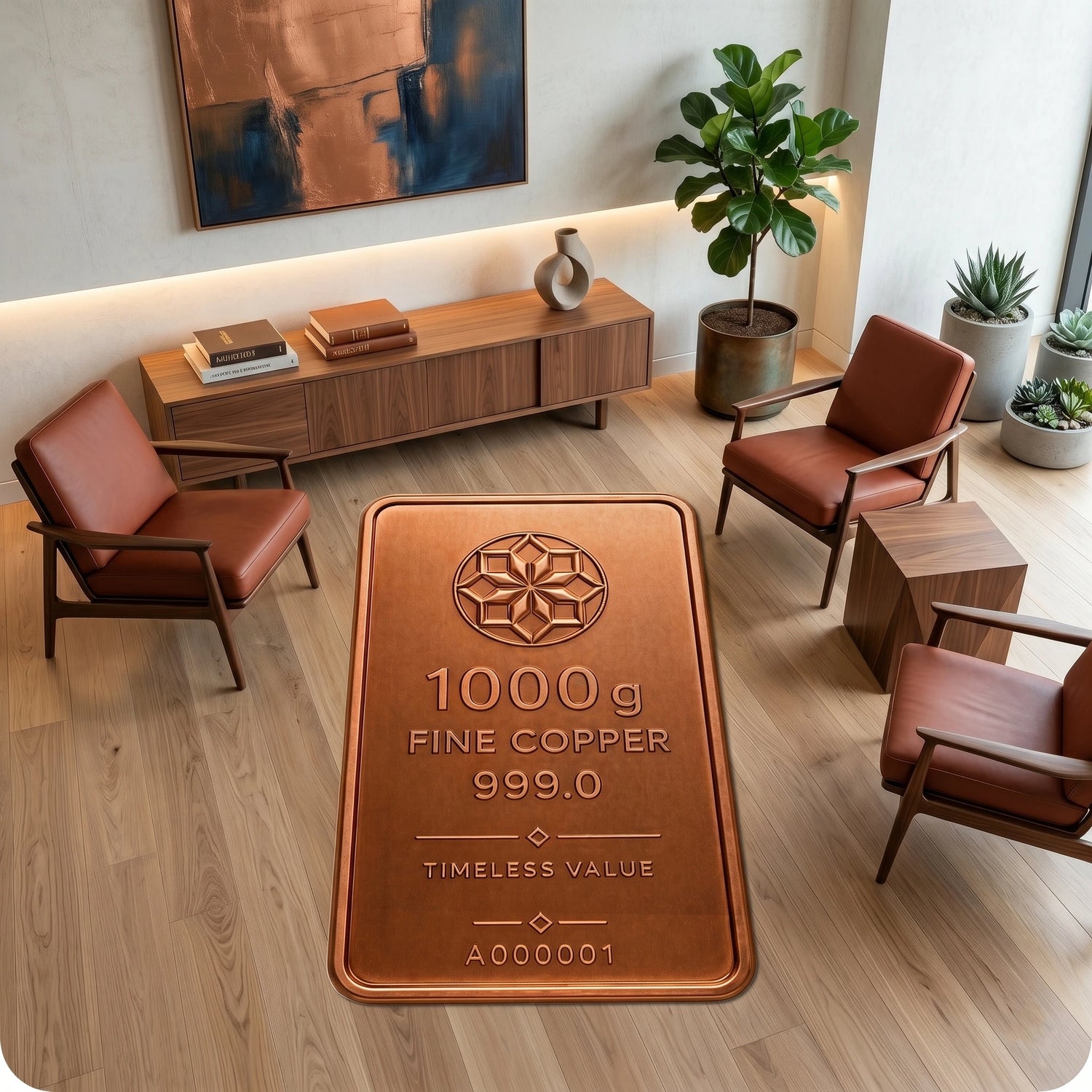 1000 Gram Külçe Bakır Desenli Yatırım Temalı Dekor Halı
