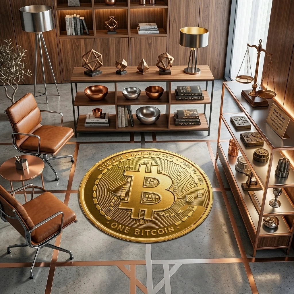 Bitcoin Kripto Para Desenli Yatırım Temalı Yuvarlak Halı